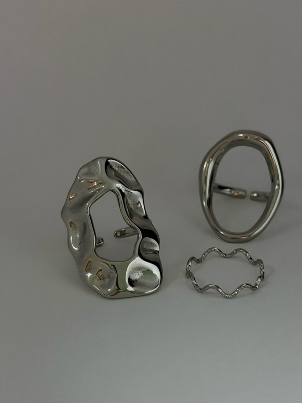 Set of 3 Non Tarnish Adjustable Rings – Minimal Open Design